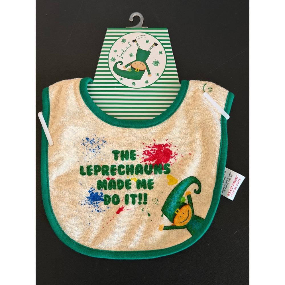 Ireland The Leprechauns Made Me Do It Baby Bib St Patricks Day Green Cream New